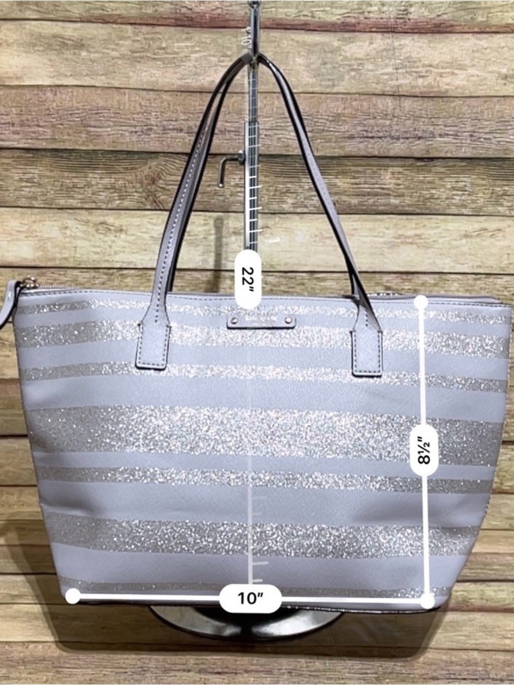 kate spade Haven lane Hani Silver/grey Stripe Tote w/ matching makeup pouch NWT - Picture 2 of 8